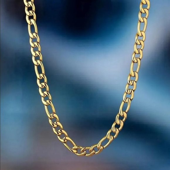 18K Gold Figaro Chain Link Necklace Womens 18 Karat Authentic